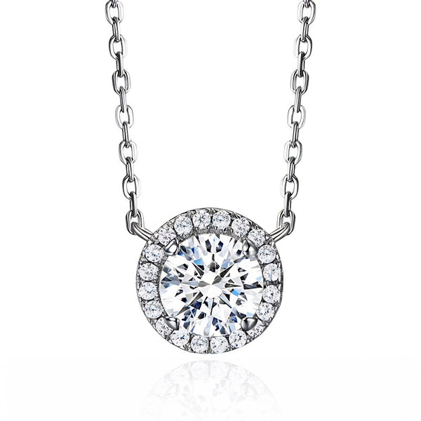 joias-de-luxo, colar feminino rommanel, colar feminino delicado, colar feminino de prata, Colar Feminino de Moissanite 0,8ct Circular Halo