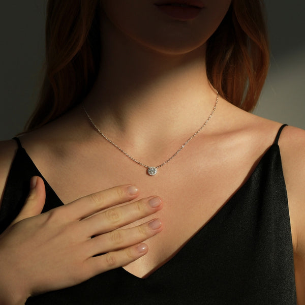 joias-de-luxo, colar feminino rommanel, colar feminino delicado, colar feminino de prata, Colar Feminino de Moissanite 0,8ct Circular Halo