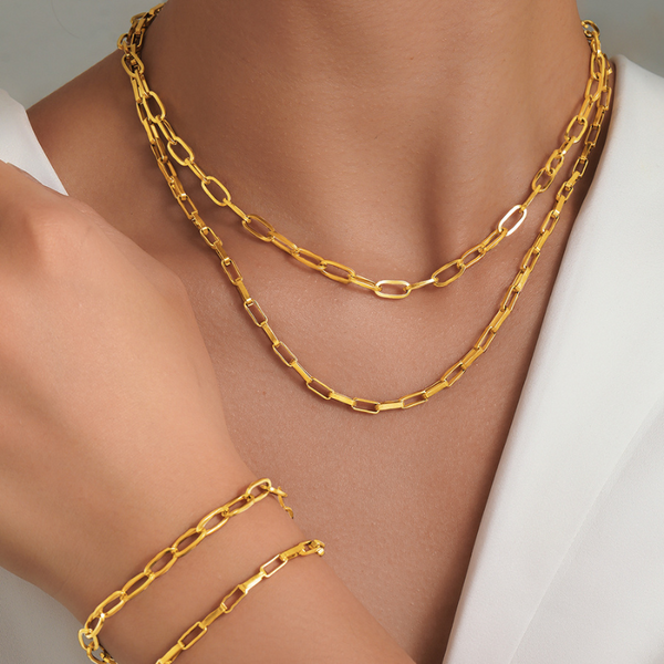 aço inoxidavel, alta-joalheria, acessorios-sofisticados, colar em aço inoxidável, Conjunto Feminino de Aço Inoxidável Premium - Pacjni