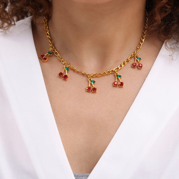 joias de luxo, colar aço inoxidável feminino, colar aço inoxidavel, colares femininos dourados, Colar Feminino de Aço Inoxidável 316L Cherry Blossom